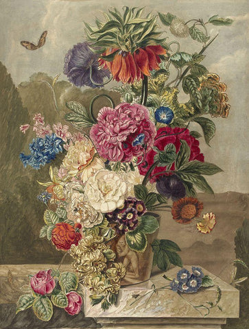 Flowers Seventeen White Modern Wood Framed Art Print with Double Matting by Vintage Apple Collection