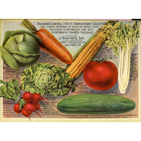 Bolgianos Veggies Gold Ornate Wood Framed Art Print with Double Matting by Vintage Apple Collection