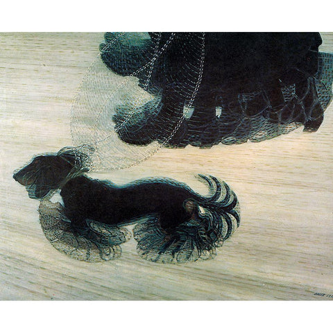 Dog On A Leash Black Modern Wood Framed Art Print with Double Matting by Vintage Apple Collection