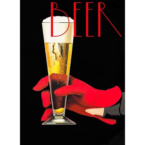 Red Glove Beer White Modern Wood Framed Art Print by Vintage Apple Collection