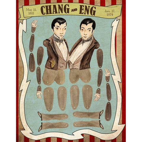 Chang and Eng White Modern Wood Framed Art Print by Vintage Apple Collection