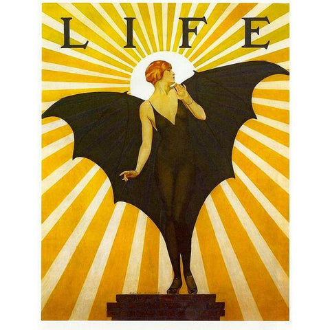 Life Magazine Cover Bat Girl Yellow Gold Ornate Wood Framed Art Print with Double Matting by Vintage Apple Collection