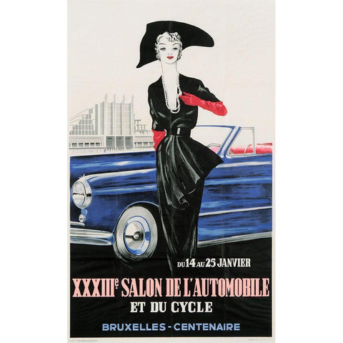 Salon De Automobile Bruxelles Black Modern Wood Framed Art Print with Double Matting by Vintage Apple Collection