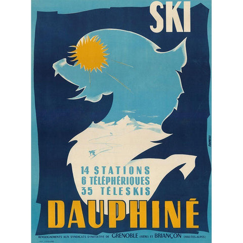 Ski Dauphine Gold Ornate Wood Framed Art Print with Double Matting by Vintage Apple Collection