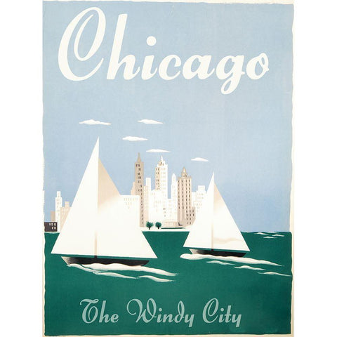 Chicago Windy City Black Modern Wood Framed Art Print with Double Matting by Vintage Apple Collection