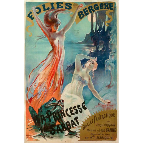 Folies Bergere Pal White Modern Wood Framed Art Print by Vintage Apple Collection