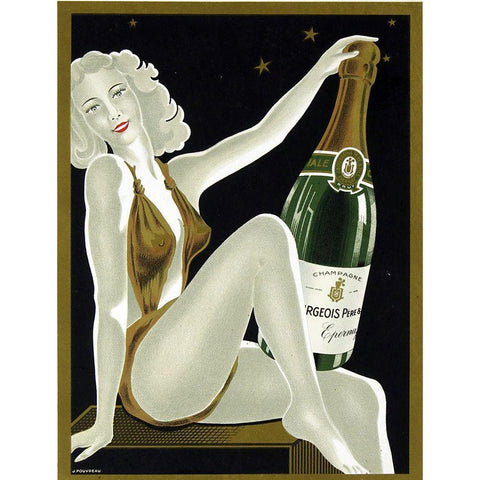 French Champagne Black Modern Wood Framed Art Print by Vintage Apple Collection