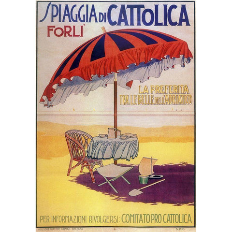 Spiaggia Cattolica Gold Ornate Wood Framed Art Print with Double Matting by Vintage Apple Collection