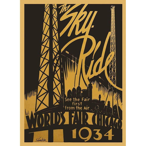 Sky Ride Black Modern Wood Framed Art Print with Double Matting by Vintage Apple Collection