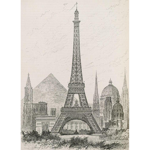 La Tour Eiffel - Hauteur CompareÂ´e White Modern Wood Framed Art Print by Vintage Apple Collection