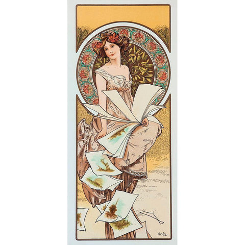 Mucha Artist Gold Ornate Wood Framed Art Print with Double Matting by Vintage Apple Collection