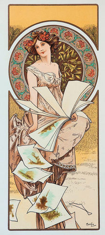Mucha Artist White Modern Wood Framed Art Print with Double Matting by Vintage Apple Collection