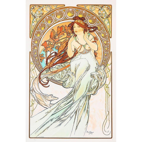 Mucha Birds Gold Ornate Wood Framed Art Print with Double Matting by Vintage Apple Collection