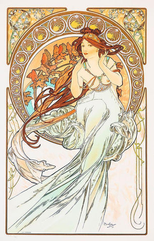 Mucha Birds White Modern Wood Framed Art Print with Double Matting by Vintage Apple Collection