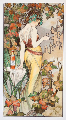 Mucha Cognac White Modern Wood Framed Art Print with Double Matting by Vintage Apple Collection