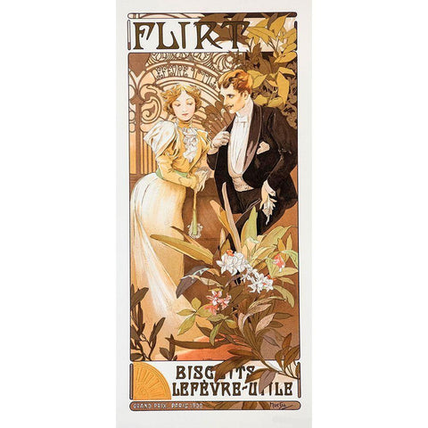 Mucha Flirt White Modern Wood Framed Art Print by Vintage Apple Collection