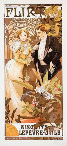 Mucha Flirt White Modern Wood Framed Art Print with Double Matting by Vintage Apple Collection
