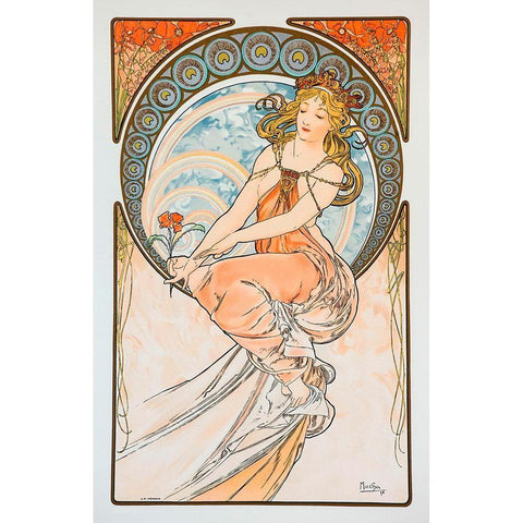 Mucha Lily White Modern Wood Framed Art Print by Vintage Apple Collection