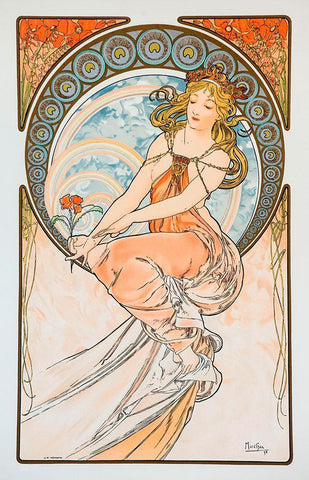 Mucha Lily White Modern Wood Framed Art Print with Double Matting by Vintage Apple Collection