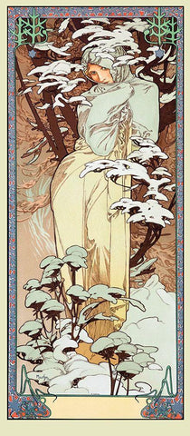 Mucha Winter White Modern Wood Framed Art Print with Double Matting by Vintage Apple Collection