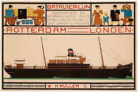 Rotterdam London Travel Poster Black Ornate Wood Framed Art Print with Double Matting by Vintage Apple Collection