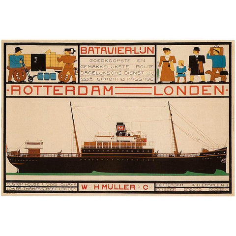 Rotterdam London Travel Poster Gold Ornate Wood Framed Art Print with Double Matting by Vintage Apple Collection