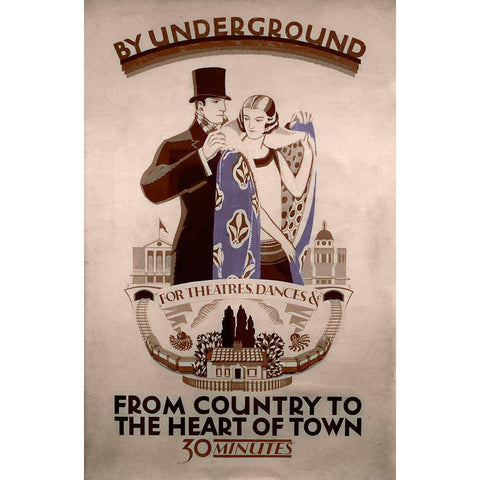 Underground Country to Heart of Town Black Modern Wood Framed Art Print with Double Matting by Vintage Apple Collection