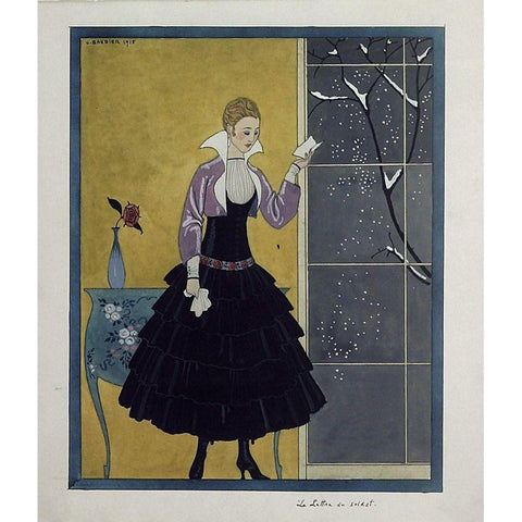 Barbier Black Dress Gold Ornate Wood Framed Art Print with Double Matting by Vintage Apple Collection