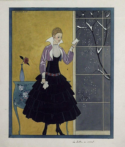 Barbier Black Dress White Modern Wood Framed Art Print with Double Matting by Vintage Apple Collection