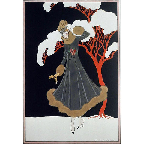 Barbier Dress Black Modern Wood Framed Art Print with Double Matting by Vintage Apple Collection