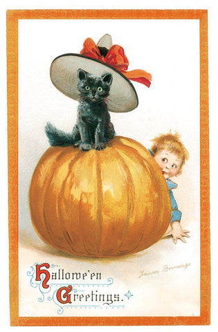 Cat Hat.tif White Modern Wood Framed Art Print with Double Matting by Vintage Apple Collection