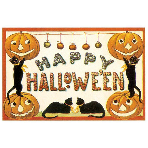 Cute Cat Halloween.tif Black Modern Wood Framed Art Print by Vintage Apple Collection
