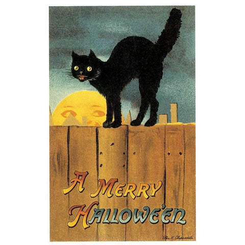 Fence Cat.tif White Modern Wood Framed Art Print by Vintage Apple Collection