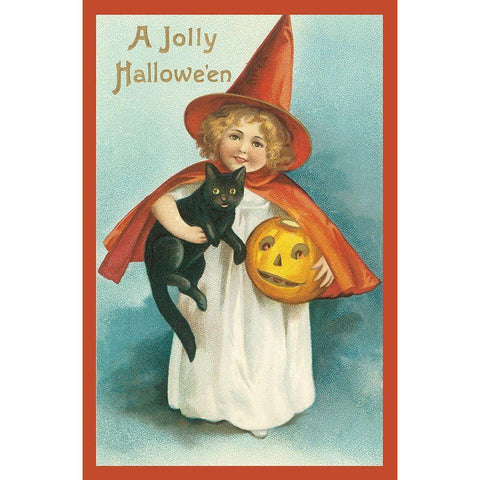 Girl Cat.tif Gold Ornate Wood Framed Art Print with Double Matting by Vintage Apple Collection