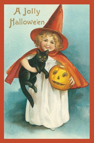 Girl Cat.tif Black Ornate Wood Framed Art Print with Double Matting by Vintage Apple Collection