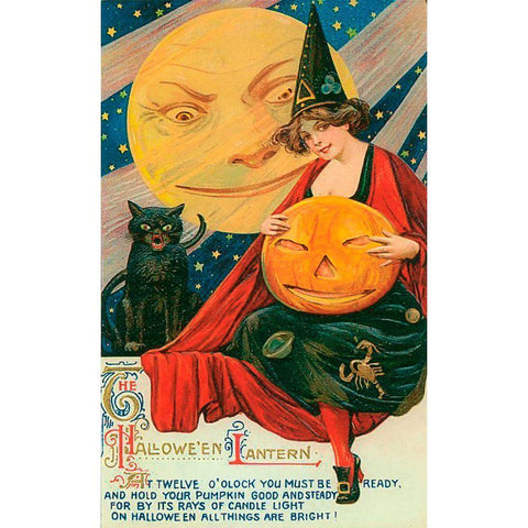 Hallow Witch Pumpkin Cat.tif White Modern Wood Framed Art Print by Vintage Apple Collection