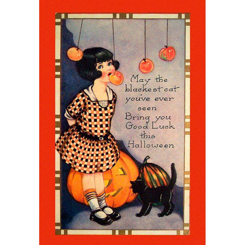 Halloween Apple Bobbing.tif Black Modern Wood Framed Art Print by Vintage Apple Collection