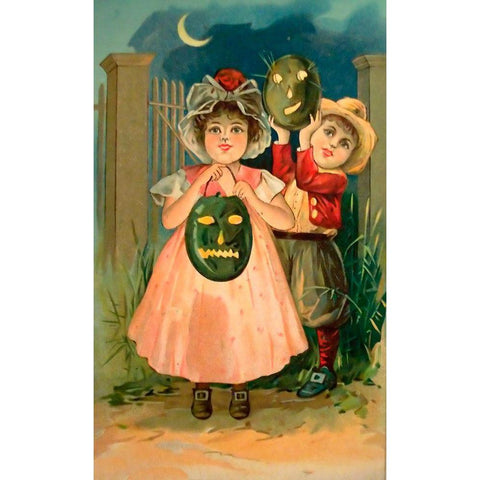 Halloween Black Jack O Lantern.tif Gold Ornate Wood Framed Art Print with Double Matting by Vintage Apple Collection