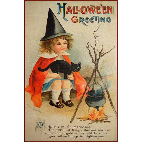 Halloween Cauldron.tif Black Modern Wood Framed Art Print by Vintage Apple Collection