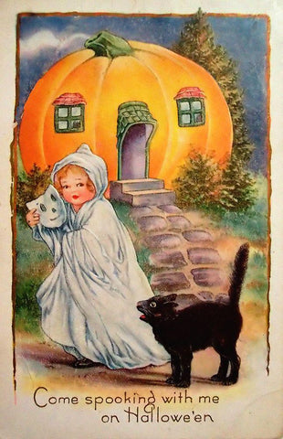 Halloween Come Spooking.tif White Modern Wood Framed Art Print with Double Matting by Vintage Apple Collection