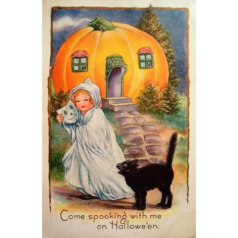 Halloween Come Spooking.tif White Modern Wood Framed Art Print by Vintage Apple Collection