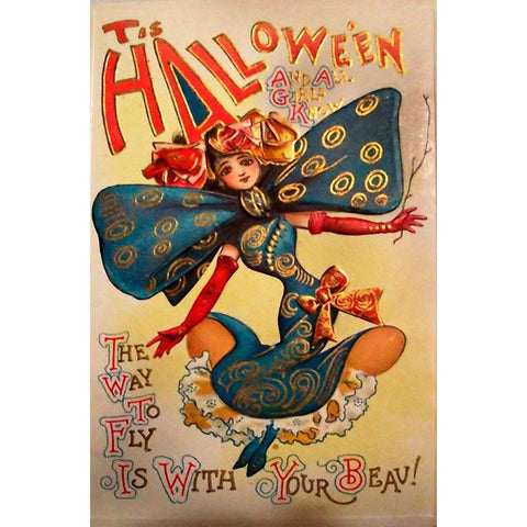 Halloween Fly With Your Beau.tif Gold Ornate Wood Framed Art Print with Double Matting by Vintage Apple Collection