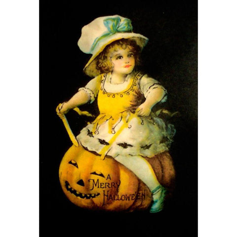 Halloween Girl Blue Blow.tif White Modern Wood Framed Art Print by Vintage Apple Collection