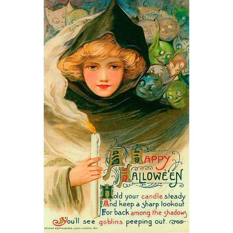 Halloween Goblins.tif Black Modern Wood Framed Art Print by Vintage Apple Collection