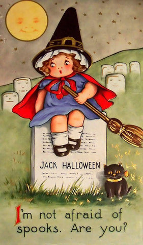 Halloween Little Girl Cemetary.tif White Modern Wood Framed Art Print with Double Matting by Vintage Apple Collection