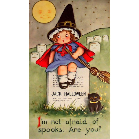 Halloween Little Girl Cemetary.tif Gold Ornate Wood Framed Art Print with Double Matting by Vintage Apple Collection