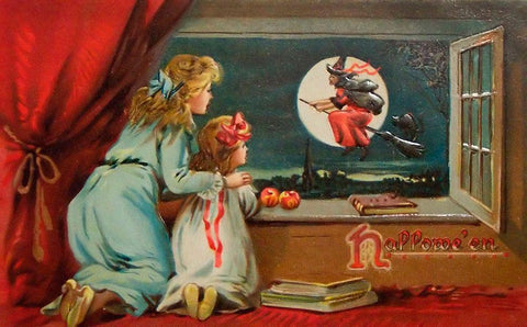 Halloween Out The Window.tif White Modern Wood Framed Art Print with Double Matting by Vintage Apple Collection