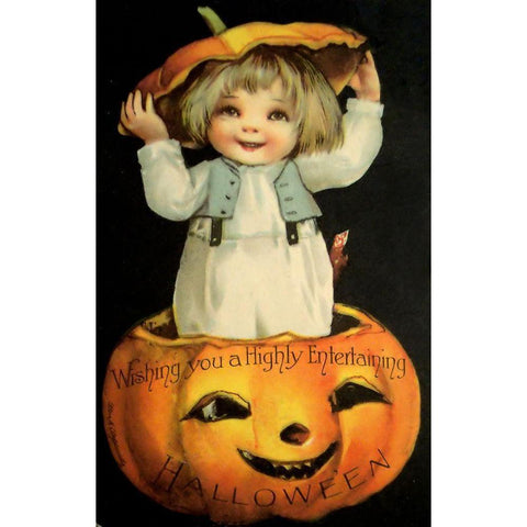 Halloween Pumpkin Head Child.tif White Modern Wood Framed Art Print by Vintage Apple Collection