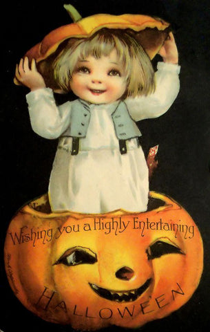 Halloween Pumpkin Head Child.tif Black Ornate Wood Framed Art Print with Double Matting by Vintage Apple Collection