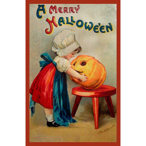 Halloween Stool Pumpkin.tif Gold Ornate Wood Framed Art Print with Double Matting by Vintage Apple Collection